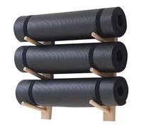 Support mural pour tapis de yoga et d'exercice, étagère de rangement suspendue multifonctionnelle en bois, organisateur d'équipement de musculation à plusieurs niveaux pour rouleau de massage, salle