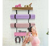 Support Mural pour Tapis de Yoga pour Salle de Gym à Domicile, Support de Rangement pour Tapis de Yoga avec étagère Flottante en Bois, Accessoires de Yoga pour Le Rangement du Tapis de Yoga en Cours