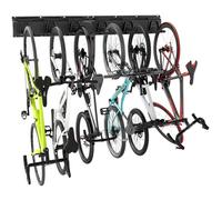 Support mural pour vélos - SPORTNOW - rangement 5 vélos et 3 casques - crochets de rangement réglables - porte-vélos 121,5 x 10 cm