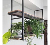 Support mural pour verres à vin, étagère de rangement en verre suspendue au plafond, porte-bouteille vin flottant métal et en bois avec supports à verres à pied bar, étagère rangement décorative ( Siz