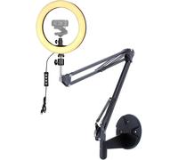 Support mural pour webcam avec anneau lumineux de 26 cm compatible avec les webcams Logitech C920s StreamCam C922x C930 C925e Brio C615 (charge maximale 0,5 kg, longueur maximale extensible 83 cm)