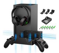 Support mural pour Xbox Series X - avec 2 supports de manette et 1 support pour casque, kit de montage mural pour Xbox Series X, étagère murale à double ventilation, console orientée vers l'avant