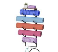 Support Mural Pour Yoga 5 Tiers Yoga Mat Holder Rack Wall Mount With 6 Hooks For Hanging Accessory Strap Foam Rollers Resistance Bands Mats