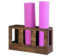 Support Mural Pour Yoga Wall Mounted Solid Wood Yoga Mat Holder Fitness Gym Foam Roller Storage Organizer Floor Standing Sports Exercise Rack(Burnt Wood)