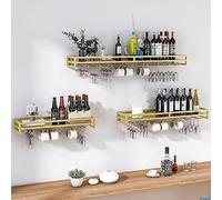 Support mural robuste pour verres à vin 60/80/100 cm - Rangement flottant pour vin - Installation par vis - Noir / Blanc / Or - Parfait pour café, bar et restaurant