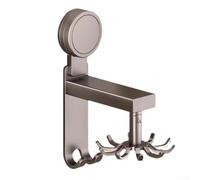 Support mural rotatif à ventouse, sans perçage, porte-ustensiles en aluminium gris, support de rangement peu encombrant pour cuillères à casseroles (10 crochets)