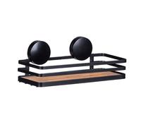 Wenko Étagère Salle de Bain Murale Static-Loc® Plus Alba | Etagère Murale de Salle de Bains | Fixation sans perçage | Acier laqué Noir et Bambou Durable| 26,5 x 12,5 x 11 cm | Noir et Bois