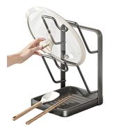 Support O-rganiser pour couvercle de poêle - Support de comptoir à 2 niveaux - Support pour couvercle de casserole avec plateau d'égouttement, pour planche à découper, spatule, louche, cuillère