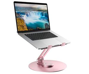 Support Ordinateur Portable avec Base Rotative à 360°, Laptop Stand Pliable en Aluminium Réglable en Hauteur pour le Travail, Rehausseur Ergonomique de PC Portable(10-17") Macbook/Lenovo/HP, Rose