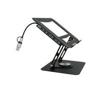 Support Ordinateur Portable, Support PC Ergonomique Rotatif 360°, Réglable en Hauteur, Ultra Stable, Pliable avec Hub USB 6-en-1 (USB 3.0, SD, TF, Audio) - Laptop Stand Compatible PC & MacBook 10-17"