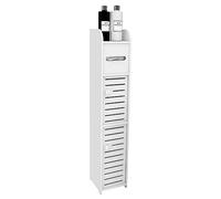 Support Papier Toilette Armoire Porte-Papier Toilette Porte Brosse WC Meuble de Salle de Bain sur Pied en Bois,Derouleur Papier Toilettes de Haute qualité avec étagères,Blanc (17*15*78 cm)