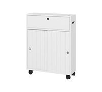 Support papier toilette - porte-papier toilette sur roulettes - armoire pour papier toilette - 2 portes coulissantes, étagère, 2 compartiments fermés