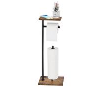 Support Papier Toilette sur Pied Aucun Perçage Range Papier Toilette Marron | Porte Papier Toilette sur Pied avec Étagère de Rangement Supérieure, Base Antidérapante, pour Contenir 4 Rouleaux Papier