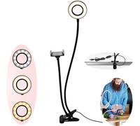 Support Paresseux Pour Téléphone Portable Selfie,Avec Lumière En Anneau Led Retardateur En Direct,Dimmable 3 Modes D'Éclairage,Adapté À Tous Les Téléphones Mobiles Noir