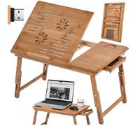 Support PC - TECTAKE - Table de lit pour ordinateur AUS BAMBUS en bambou réglable, inclinable et pliable, 55 x 35 x 26 cm - Marron