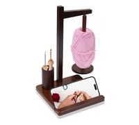 Support Pelote de Laine en Bois, Dérouleur de Laine, Porte Fil en Bois pour Tricot avec Porte-Téléphone et seau de rangement de Accessoires Tricot, Support à Laine Magnétique pour Crochet et Tricot