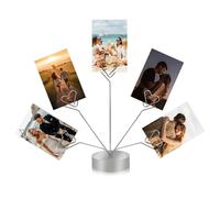 Support photo en forme de cœur contenant cinq clips, support d'arbre argenté pour photos de bureau, support d'arbre cadeau pour fête, base ronde adaptée comme cadeau pour les vacances, les mariages