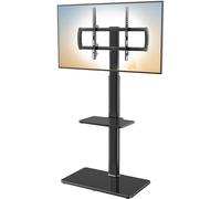 Support Pied TV Universel Pivotant à 80 degrés pour la Plupart des Téléviseurs LCD LED OLED de 27 à 65", Hauteur réglable, Meuble TV sur Pied étagères pour Coin et Chambre à