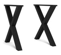 Support - Pieds en X - Bois massif pour plateau de table - Laqué Noir - 72x72cm