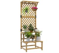 Support plantes intérieur - Outsunny - à deux niveaux - avec treillis - pour jardin et terrasse - en bois massif - jaune