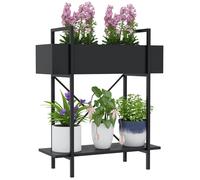 Support plantes - Outsunny - 2 niveaux - avec trous de drainage, plateau supérieur - pour intérieur extérieur - en métal - noir
