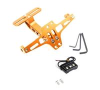 Support Plaque D'immatriculation Moto Universel Réglable avec Lumières, Support Lampe Clignotant Arrière, Accessoire en Alliage Support De Plaque D'immatriculation Arrière Réglab(Orange)