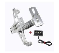 Support Plaque Universel pour Queue Moto, Support De Plaque D'immatriculation Moto Bien Rangé avec Lumière Support D'immatriculation Arrière(Silver)