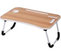 Support Pliable pour Ordinateur Portable avec Tiroir De Rangement, Porte-gobelet, Emplacement pour Tablette Et Ports USB - Plateau De Lit Polyvalent pour Le Bureau Brown Woodgrain