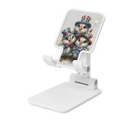 Support pliable pour téléphone portable avec trois poules célébrant le 4 juillet - Angle réglable - Support de bureau portable compatible avec tous les smartphones - Blanc