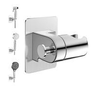 Support Pommeau de Douche Sans Perçage, Support Douchette Mural Réglable 360° avec Accessoires de Montage, Accroche Pommeau de Douche, Argenté