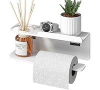 Support Porte Papier Toilette Mural sans PerçAge - DéRouleur/DéVidoir Papier Toilette Murale INOX avec éTagèRe - Porte Rouleau WC, Support & Distributeur Papier Toilette (Blanc)