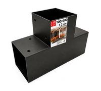 Support poteau bois 90° angle T 102x206x306x2, Connecteur bois charpente | Equerre fixation lourde métal noir, pergola jardin extérieur, tonnelle, cabane terrasse, équerre de fixation robuste