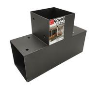 Support poteau bois 90° angle T 92x185x275x1,5, Connecteur bois charpente | Equerre fixation lourde métal noir, pergola jardin extérieur, tonnelle, cabane terrasse, équerre de fixation robuste