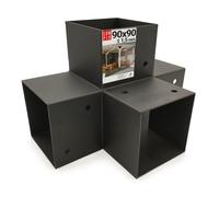 Support poteau bois 90° angle X 92x185x275x1,5, Connecteur bois charpente | Equerre fixation lourde métal noir, pergola jardin extérieur, tonnelle, cabane terrasse, équerre de fixation robuste