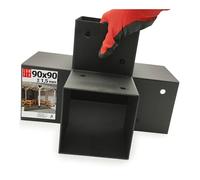 Support poteau bois 90° angle X 92x185x275x1,5 | Equerre fixation lourde métal noir | Connecteur bois charpente, pergola jardin extérieur, tonnelle, cabane terrasse, équerre de fixation robuste