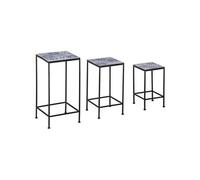 Outsunny Support Pots de Fleurs 3 pièces - Lot de 3 étagères à Fleurs - Portes Plantes empilables - métal époxy Plateaux Carreaux céramique Bleu