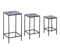 Support pots de fleurs 3 pièces - lot de 3 étagères à fleurs - portes plantes empilables - métal époxy plateaux carreaux céramique bleu Bleu G