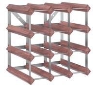 Support pour 12 Bouteilles de Vin, Marron, Bois de pin massif | 4 niveaux, 3 bouteilles par niveau, acier galvanisé, montage mural, charme rustique