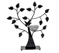 Support pour arbre, Présentoir à bijoux en métal noir forme d'arbre avec feuilles et support for bagues, 43,5 x 37 8 cm