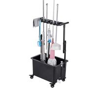 Support Pour Balai Et Serpillière, Accessoires De Nettoyage Pour L'Entretien Ménager, Seau À Serpillière, Étagère De Rangement Pour Outils De Jardin, Chariot De Nettoyage,Black Tube-5 slots 6 hooks