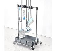 Support pour Balai et serpillière, déplaçable et réglable en Hauteur, Chariot de Rangement en Acier Inoxydable pour Outils de Nettoyage, Restaurants, etc.
