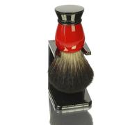 Support pour blaireau en plastique noir avec blaireau rouge/noir, poils synthétiques