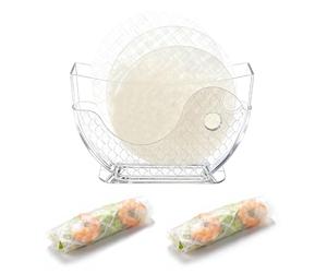 Support pour bol à eau en papier de riz, grand récipient à riz pouvant contenir 30 feuilles de rouleaux de printemps ou rouleaux d'été, bol à eau en papier de riz pour la cuisine et pâtisserie (28cm)