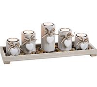 Support pour bougies à chauffe-plat Set pour 5 bougies à chauffe-plat - ca. 38,5x11,3x12,5 cm - Décoration avec des cœurs