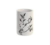 Support pour brosses à Dents DKD Home Decor 7,6 x 7,6 x 11 cm Noir Bois d'hévéa Blanc Grès