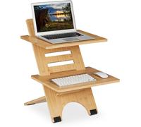 Support Pour Bureau, Réglable En Hauteur, 2 Surfaces, Bambou, Organisateur, Travailler Debout, Nature