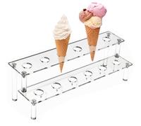 Support Pour Cornets De Glace - Présentoir à Cornets Acrylique 12 Cavités,Présentation Transparente À Deux Niveaux Pour Cake Amuse-Bouches Desserts Glacés Table Cuisine Maison
