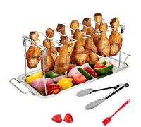 Support pour cuisse de poulet - 12 brochettes avec bac d'égouttement - Support en acier inoxydable pour rôtir et cuire - Pour barbecue, jardin, camping