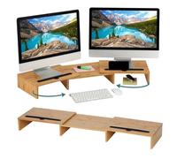 Relaxdays Support pour Deux moniteurs, Segments Extensibles, 74-105 cm, Tablette Ergonomique en Bambou Naturel