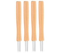 Support pour épis de maïs - Fourchette de cuisine avec 3 dents et une poignée en bois | Brochettes pour épis de maïs avec 4 pièces, pour les barbecues et le camping, pour griller, pour les fruits et